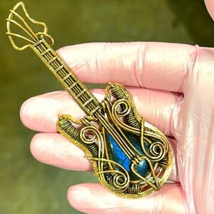 Copper Wire Wrapped Guitar  🎸 Pendant with Blue Labradorite Gemstone